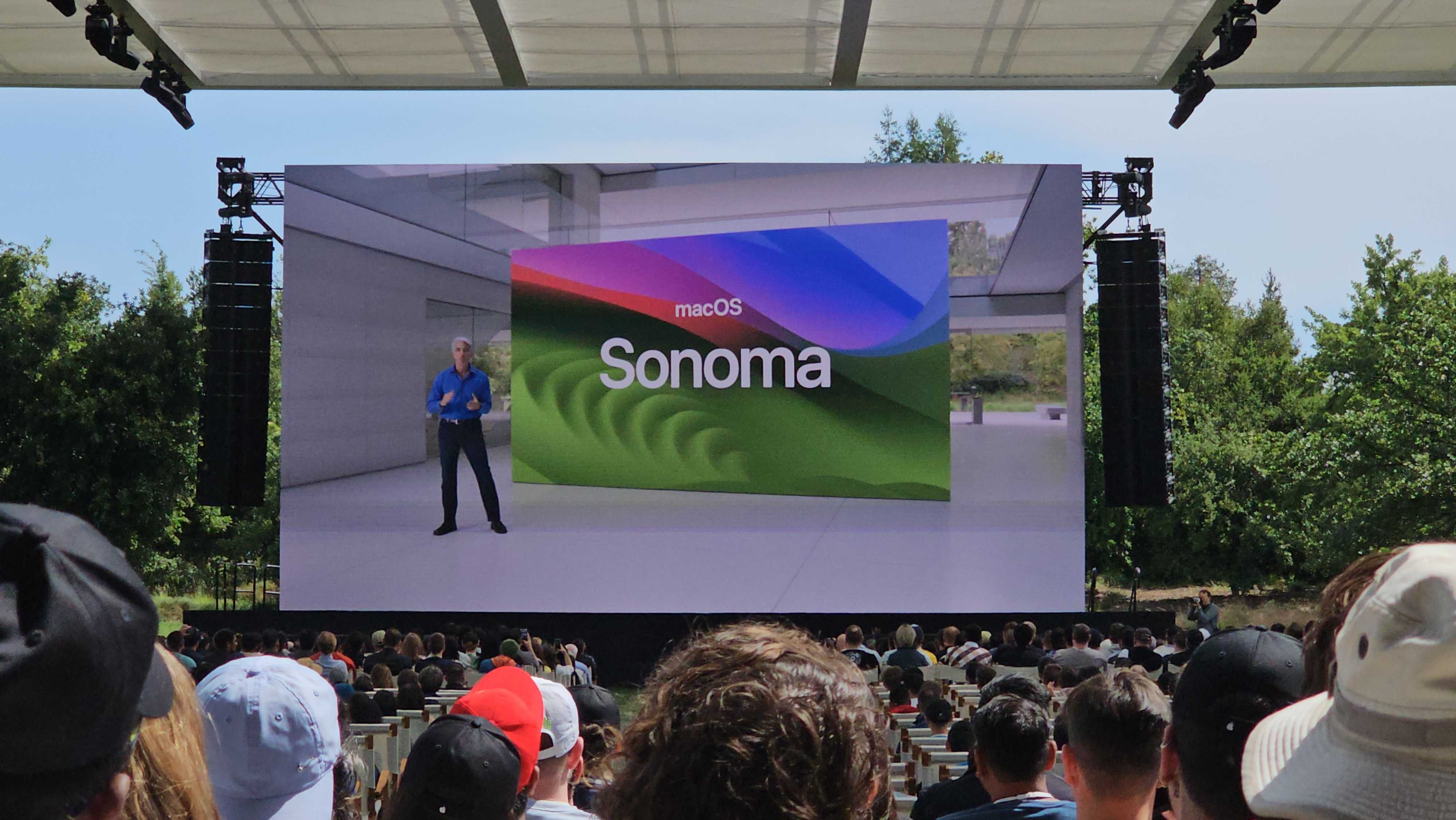 MacOS Sonoma title card at WWDC 2023 presentation