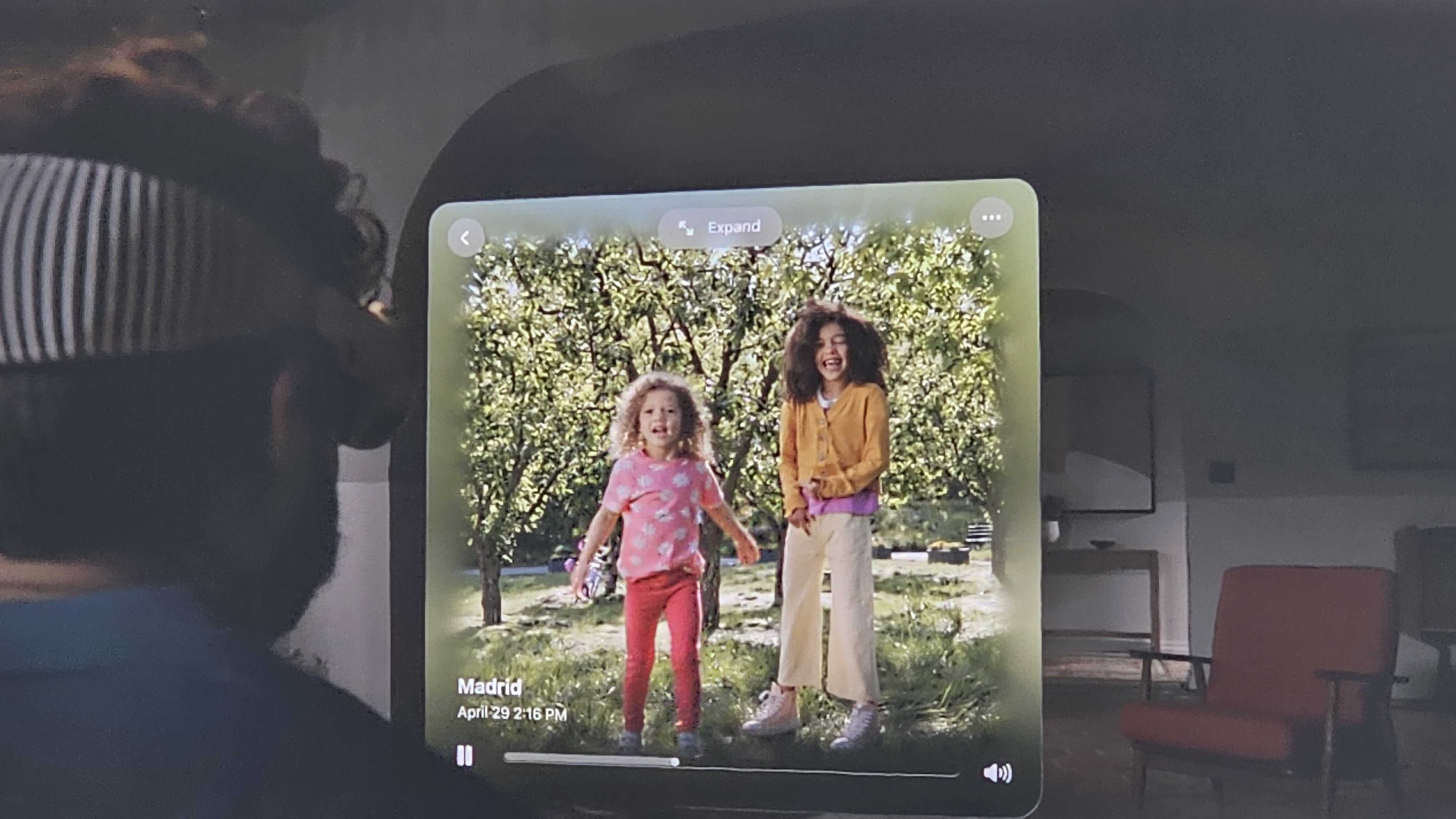 Apple Vision Pro parent watching kids on screen