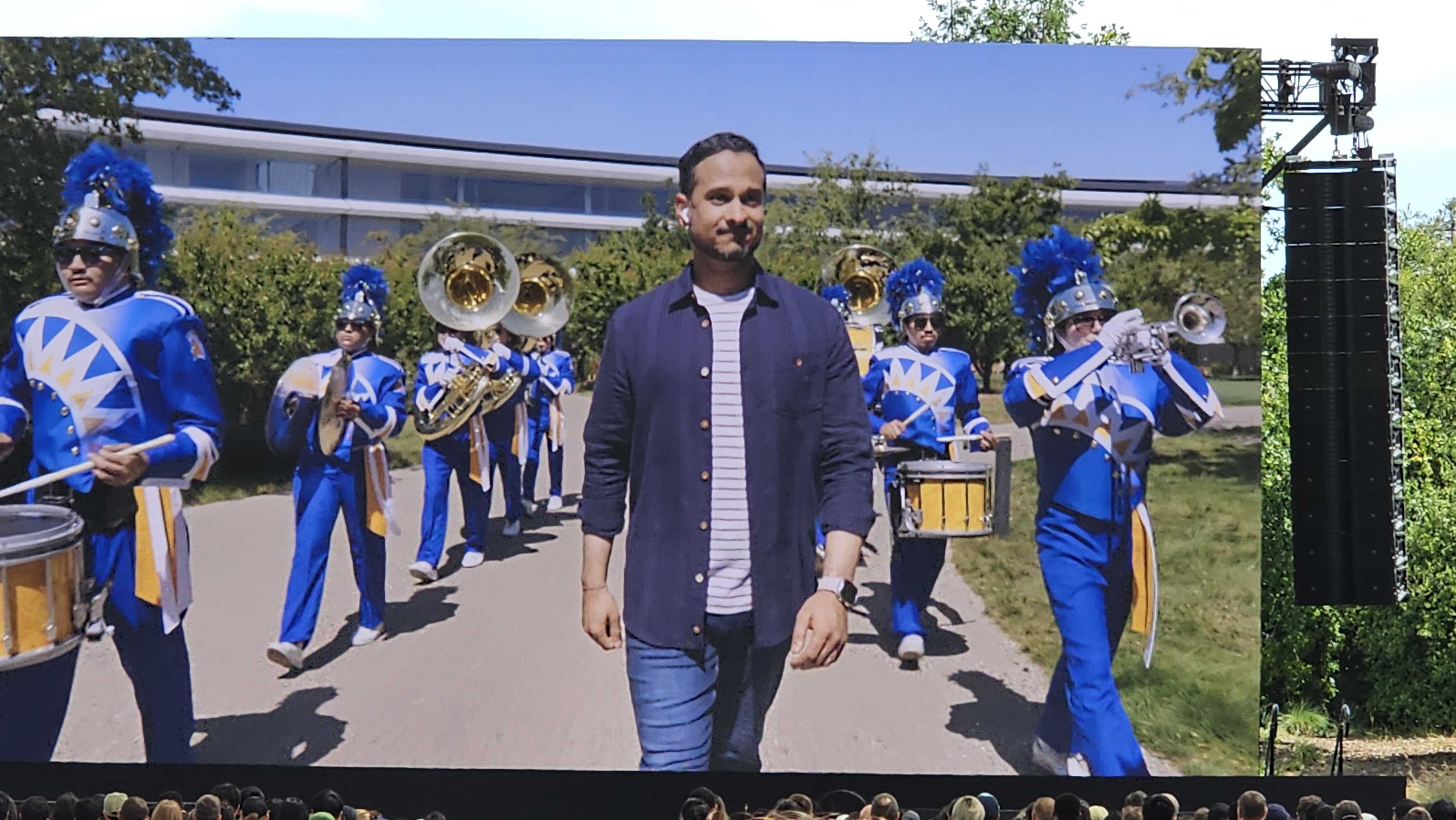 AirPods demo with marching band